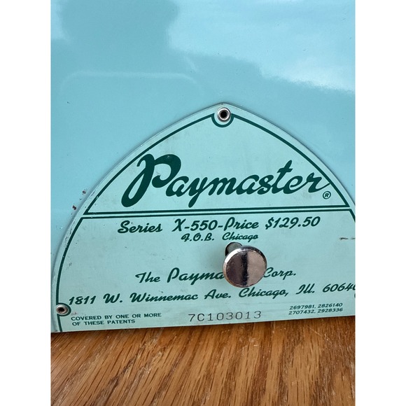 Retro Paymaster Series X-550 Check Writer Adding Machine w Key Working Turqoise - Picture 9 of 9